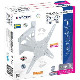Крепление для телевизора Kromax ATLANTIS-40 (22"-65" макс.40кг настенный поворот и наклон) White